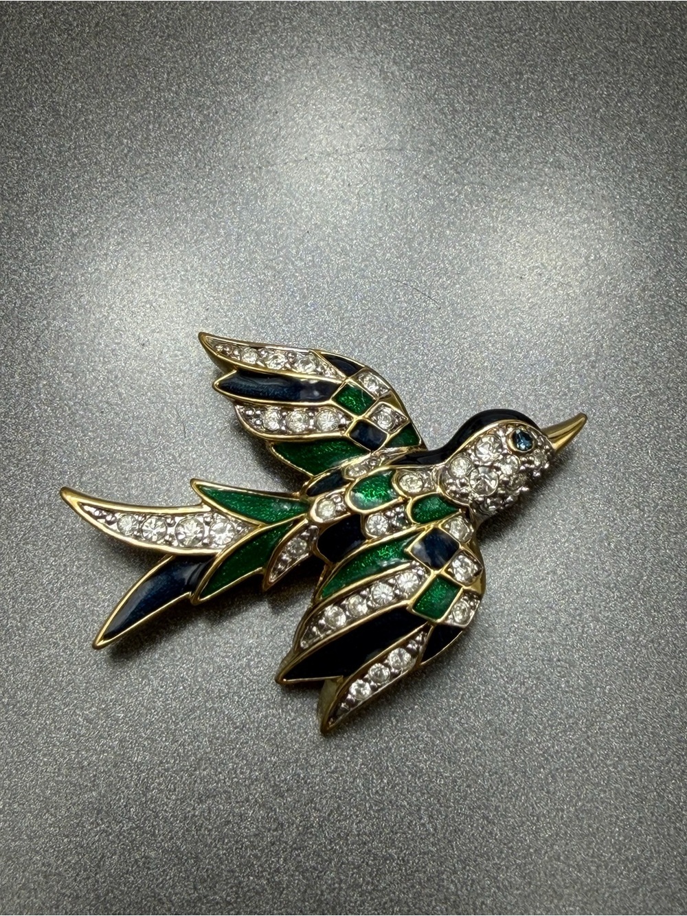 Vintage D’Orlan Blue & Green Crystal Bird #cz559